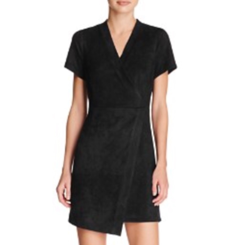 Aqua faux suede wrap dress.